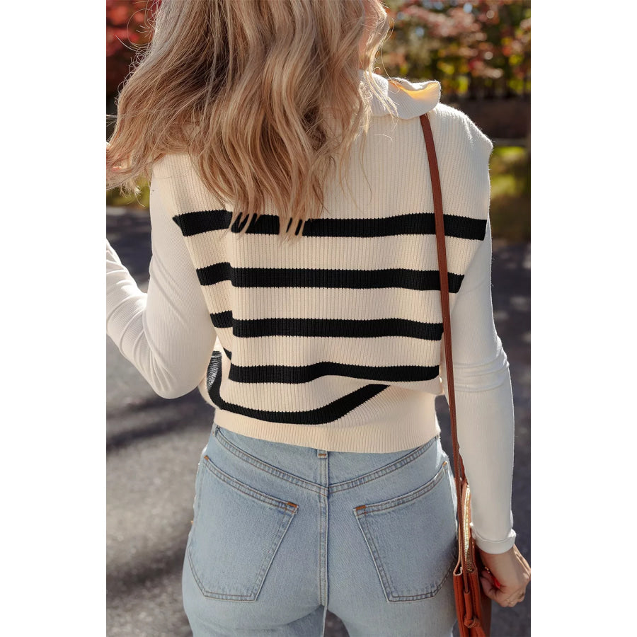 Ribbed Half Zip Collared Sweater Vest Apparel and Accessories