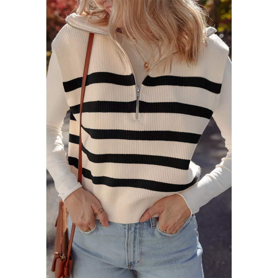 Ribbed Half Zip Collared Sweater Vest Apparel and Accessories