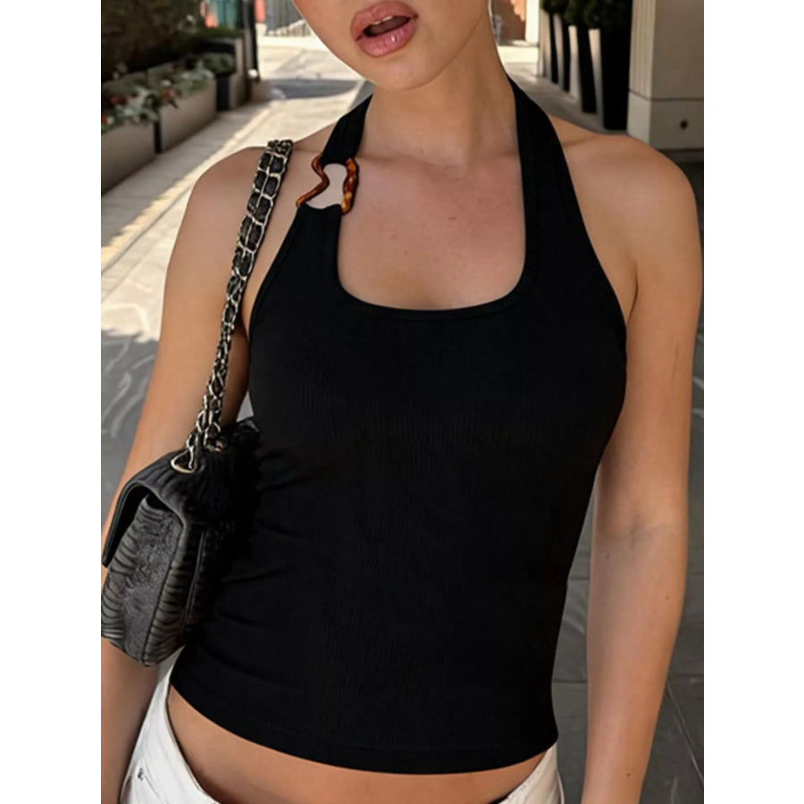 Ribbed Halter Neck Tank Black / S Apparel and Accessories