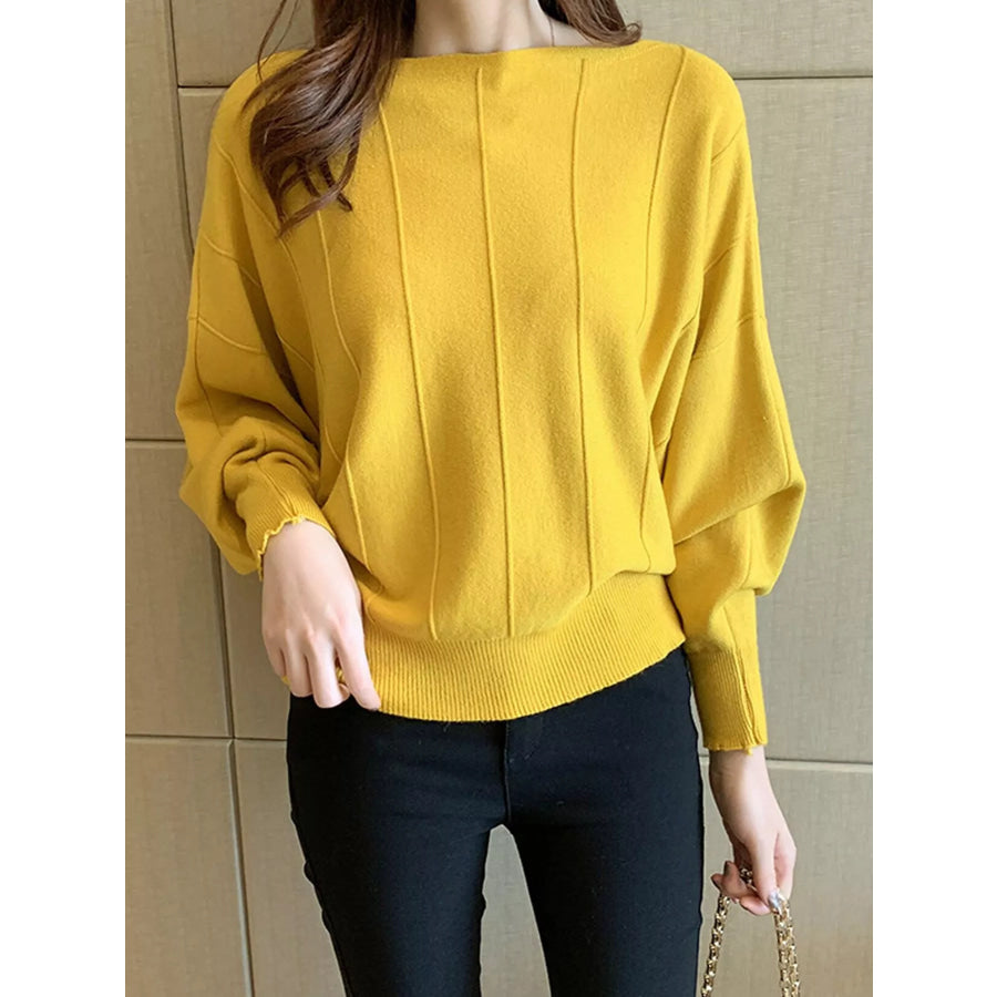 Ribbed Hem Batwing Sleeve Knit Top Apparel and Accessories