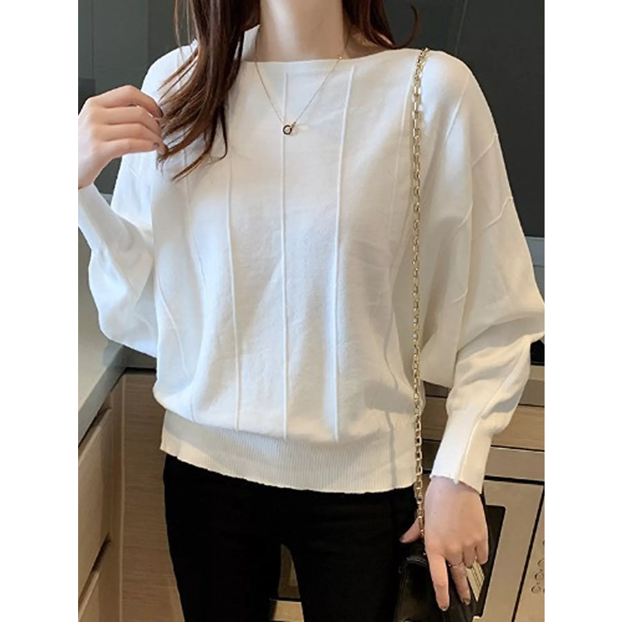 Ribbed Hem Batwing Sleeve Knit Top Apparel and Accessories