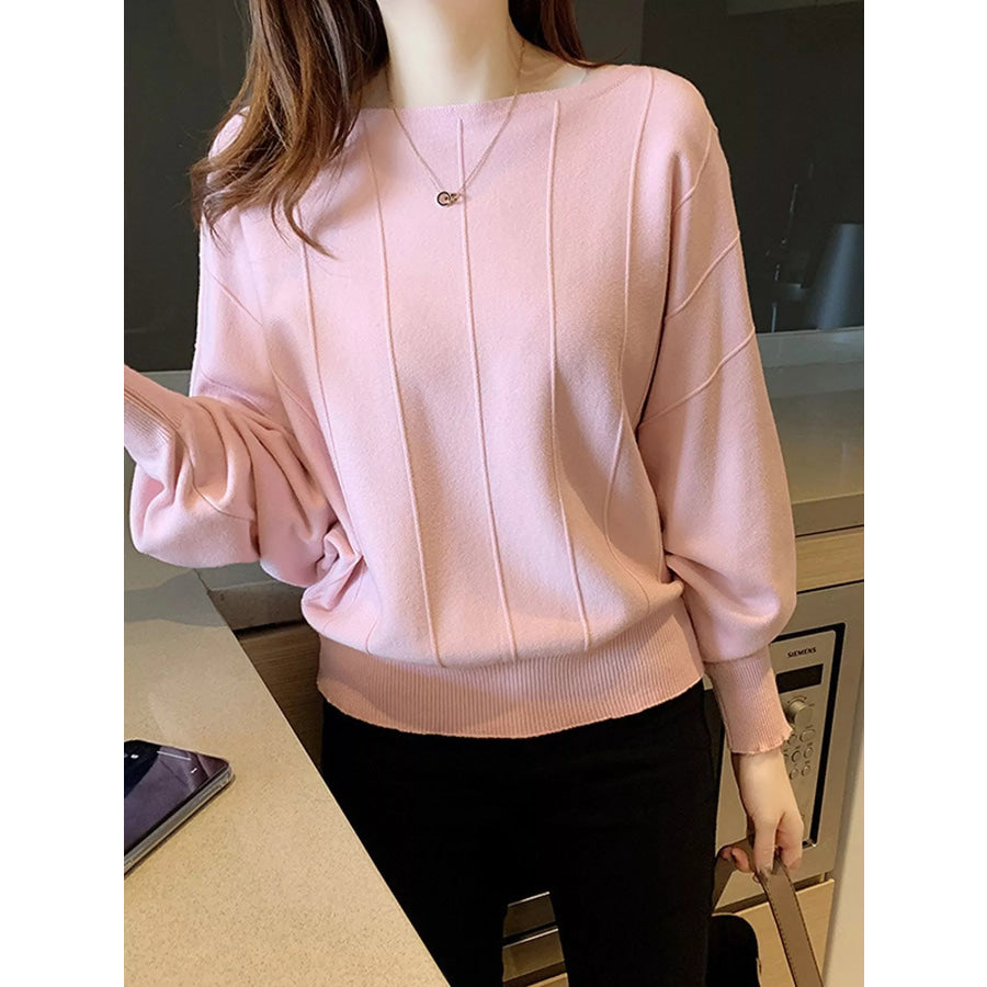 Ribbed Hem Batwing Sleeve Knit Top Apparel and Accessories