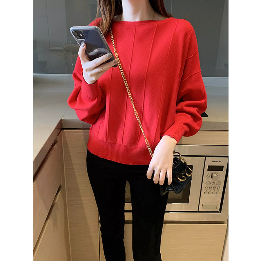 Ribbed Hem Batwing Sleeve Knit Top Apparel and Accessories