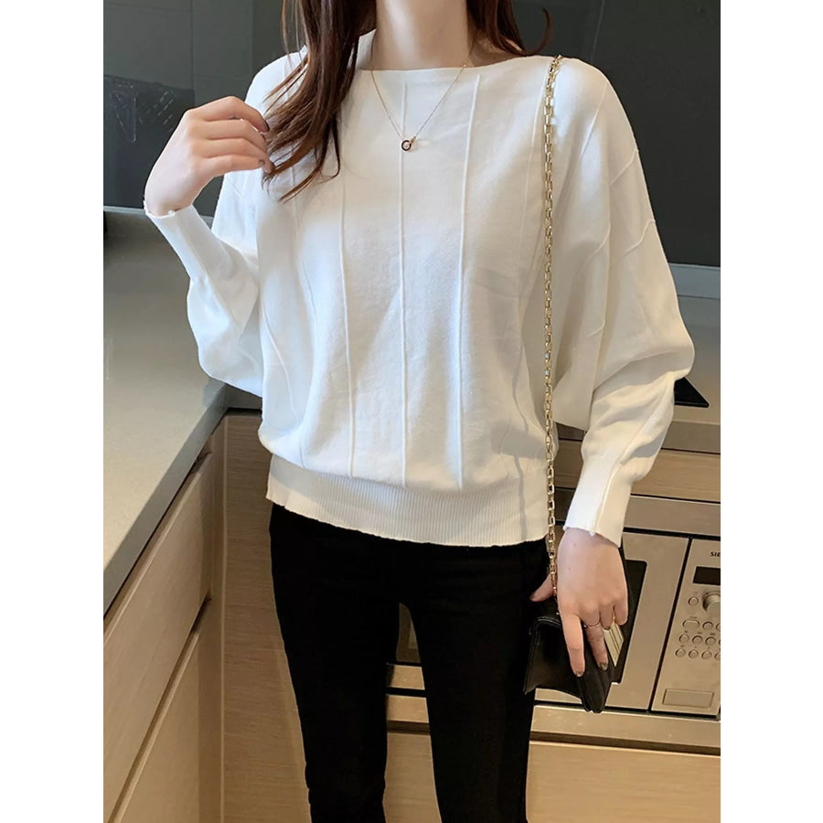 Ribbed Hem Batwing Sleeve Knit Top Apparel and Accessories