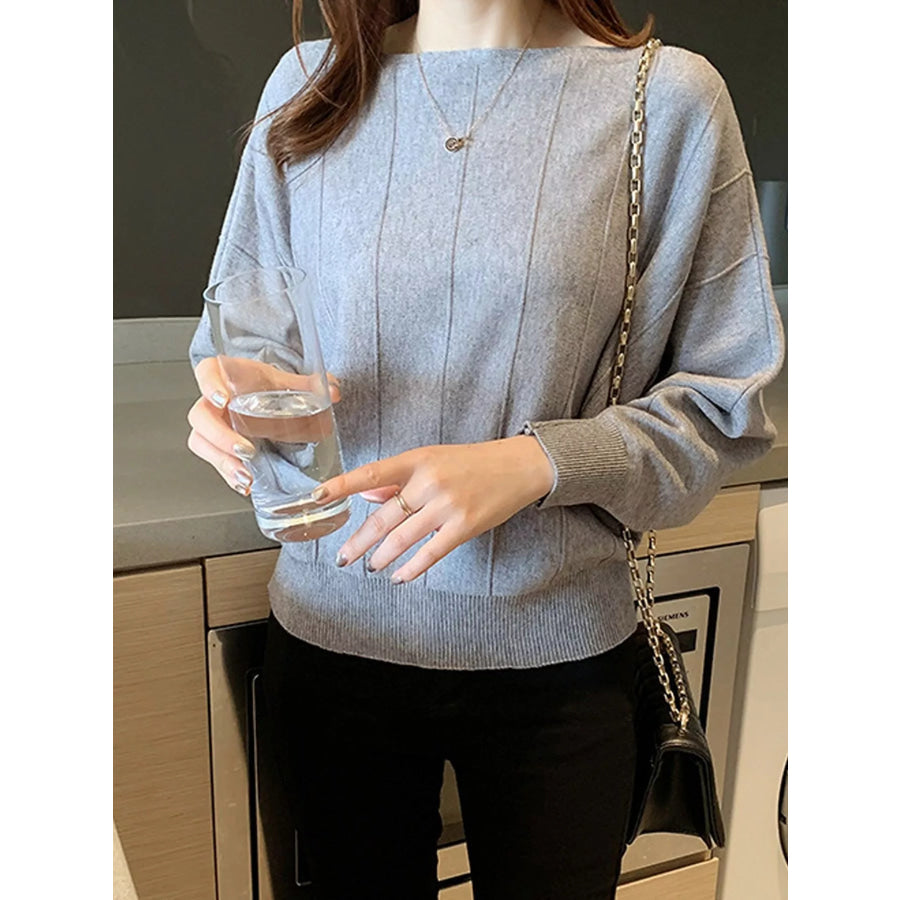 Ribbed Hem Batwing Sleeve Knit Top Apparel and Accessories