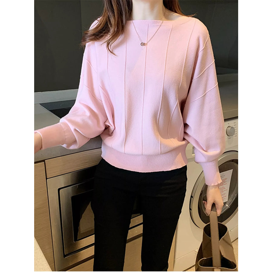 Ribbed Hem Batwing Sleeve Knit Top Apparel and Accessories