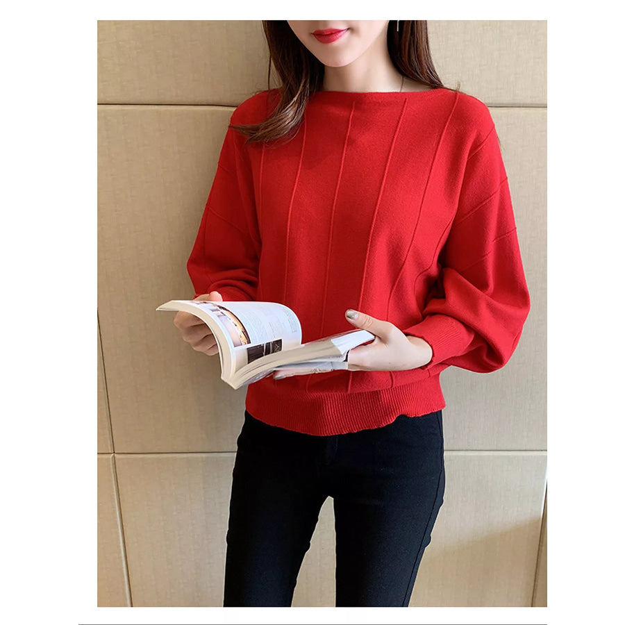 Ribbed Hem Batwing Sleeve Knit Top Apparel and Accessories