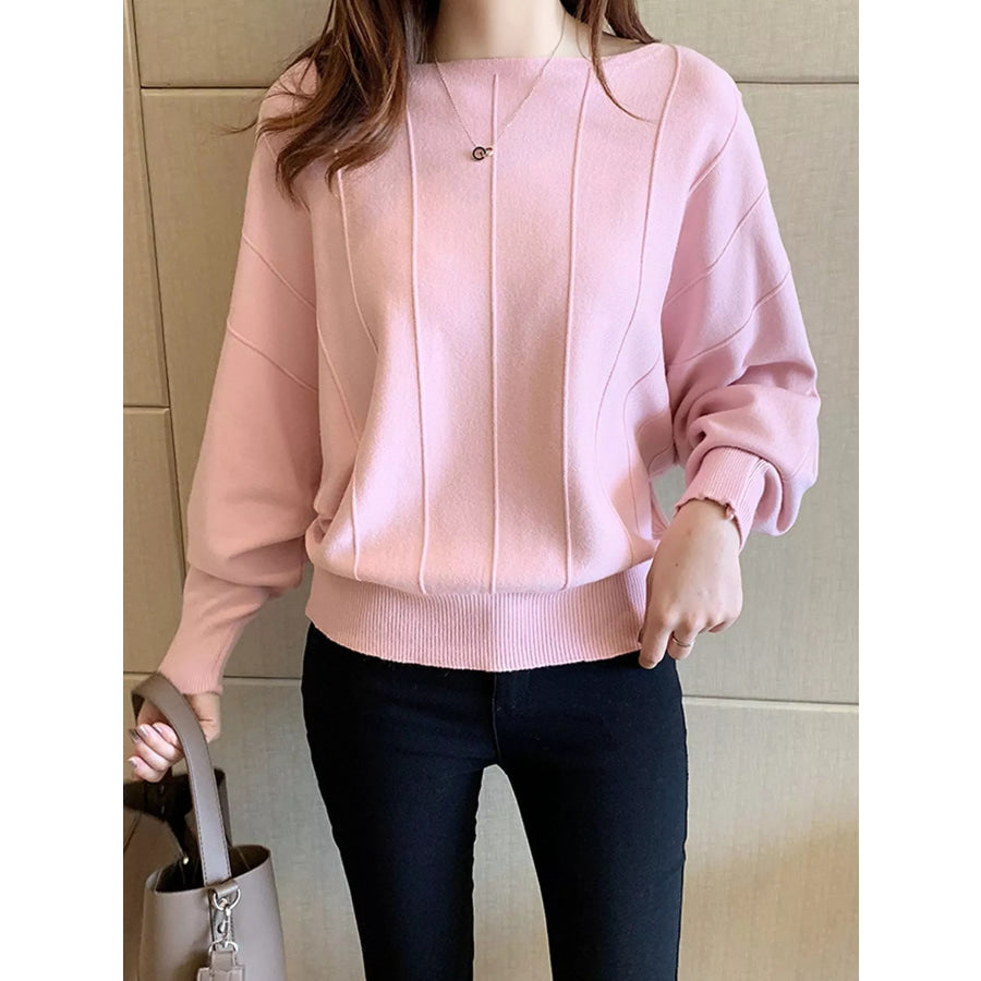 Ribbed Hem Batwing Sleeve Knit Top Blush Pink / One Size Apparel and Accessories