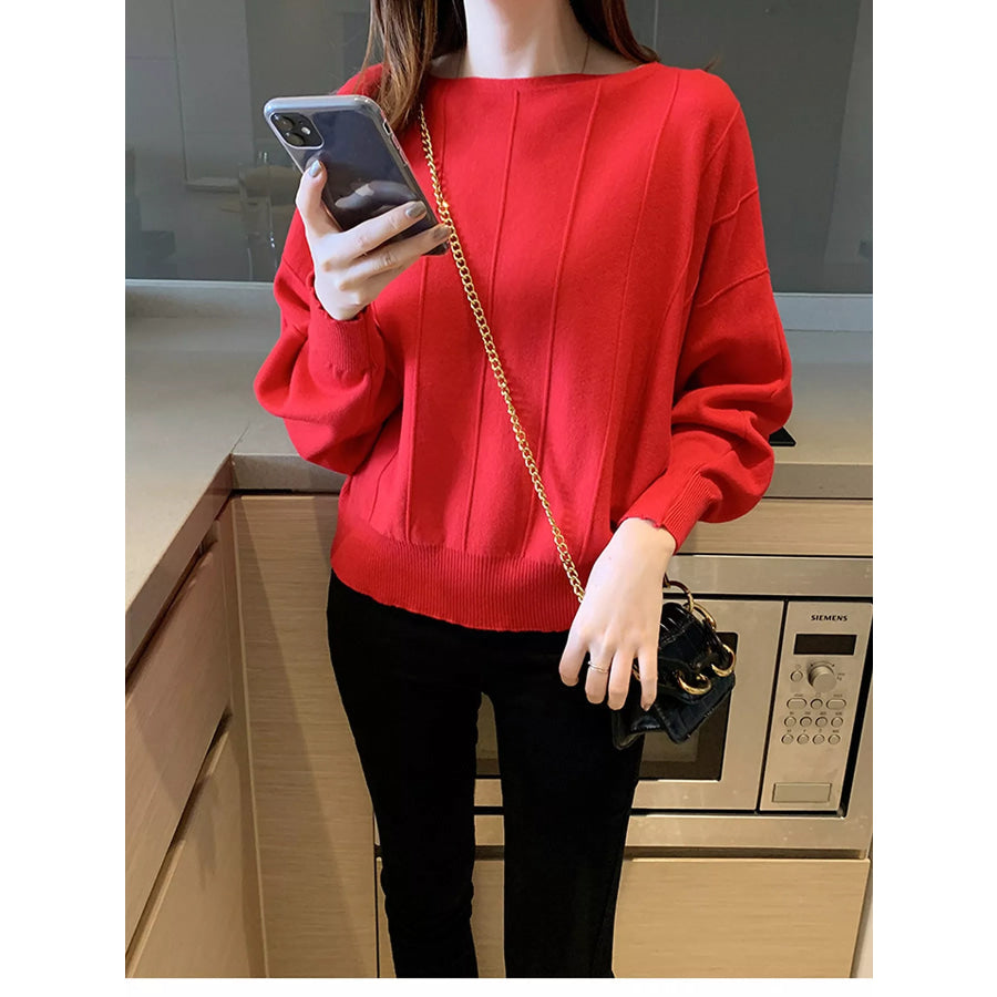Ribbed Hem Batwing Sleeve Knit Top Deep Red / One Size Apparel and Accessories