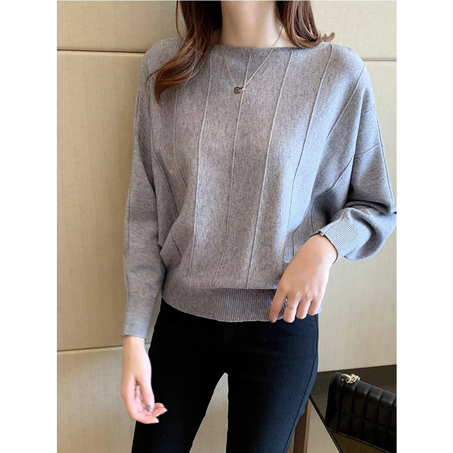 Ribbed Hem Batwing Sleeve Knit Top Gray / One Size Apparel and Accessories