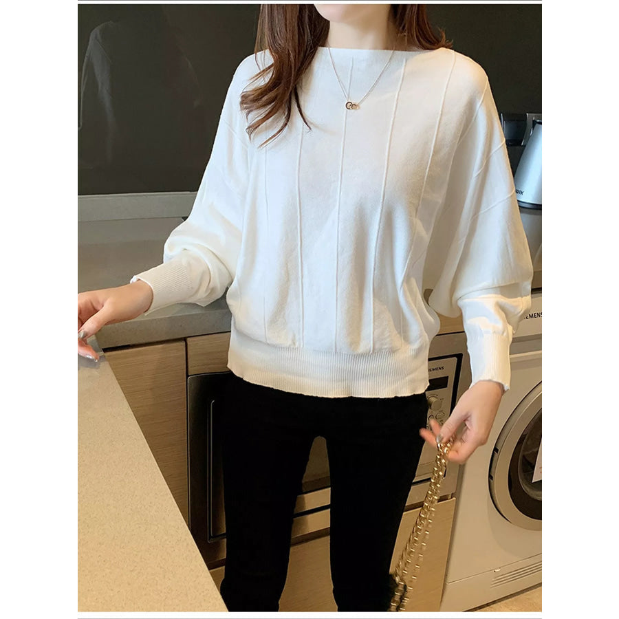 Ribbed Hem Batwing Sleeve Knit Top White / One Size Apparel and Accessories