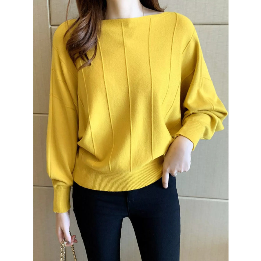 Ribbed Hem Batwing Sleeve Knit Top Yellow / One Size Apparel and Accessories