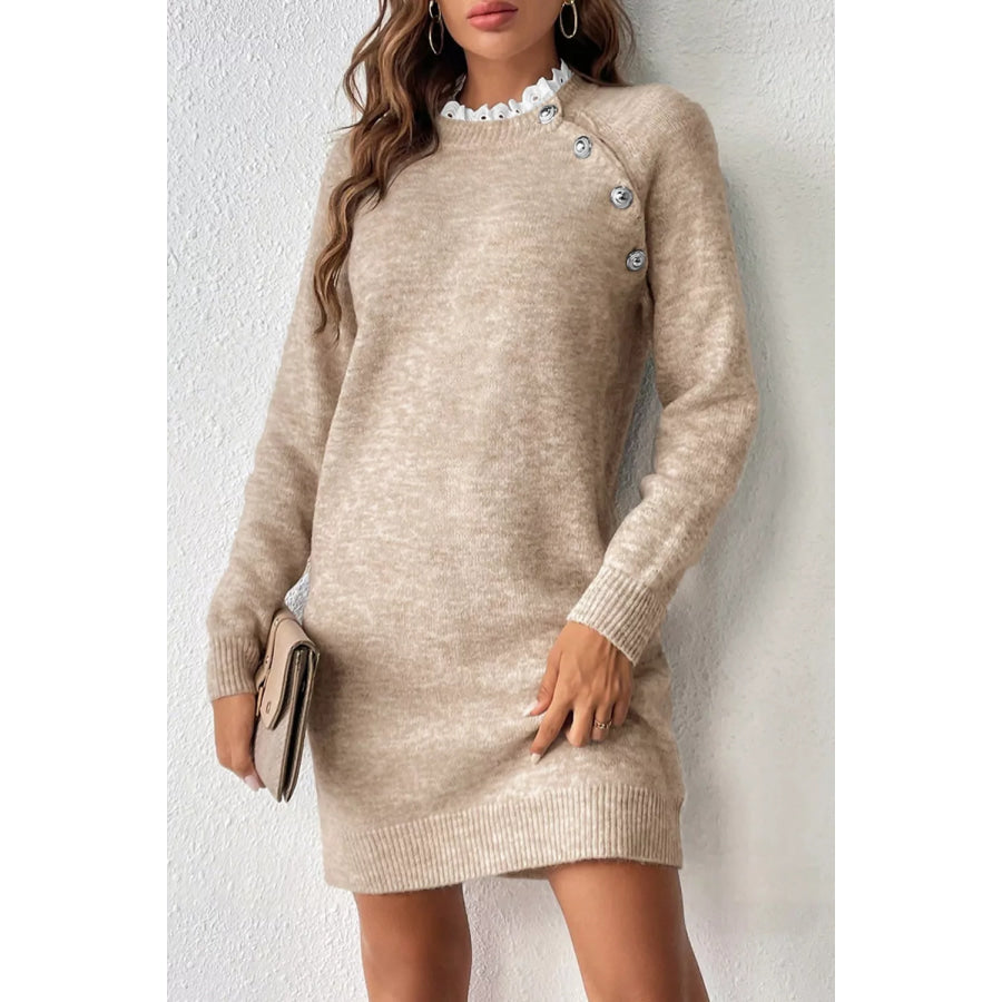 Ribbed Hem Raglan Sleeve Sweater Dress Apparel and Accessories
