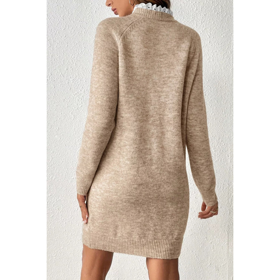Ribbed Hem Raglan Sleeve Sweater Dress Apparel and Accessories