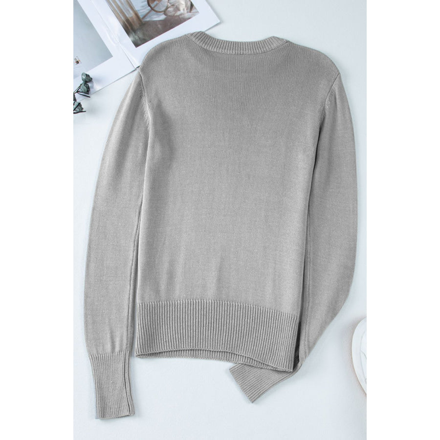 Ribbed Hem Round Neck Long Sleeve Sweater Apparel and Accessories