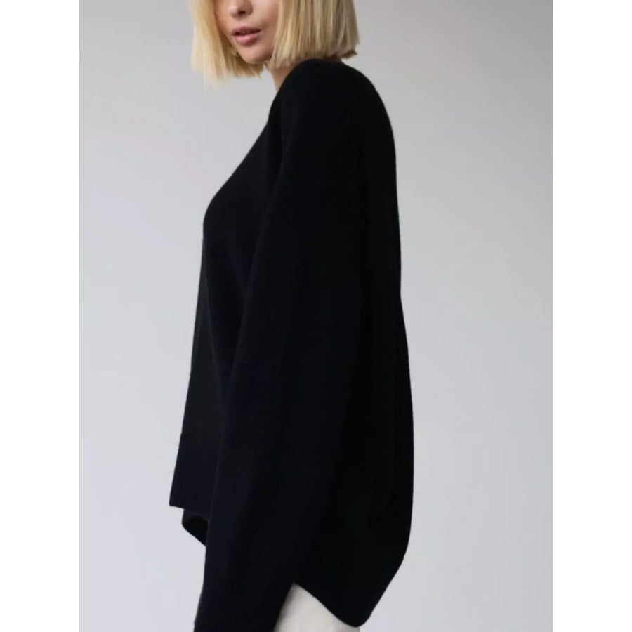 Ribbed Hem Round Neck Sweater Apparel and Accessories