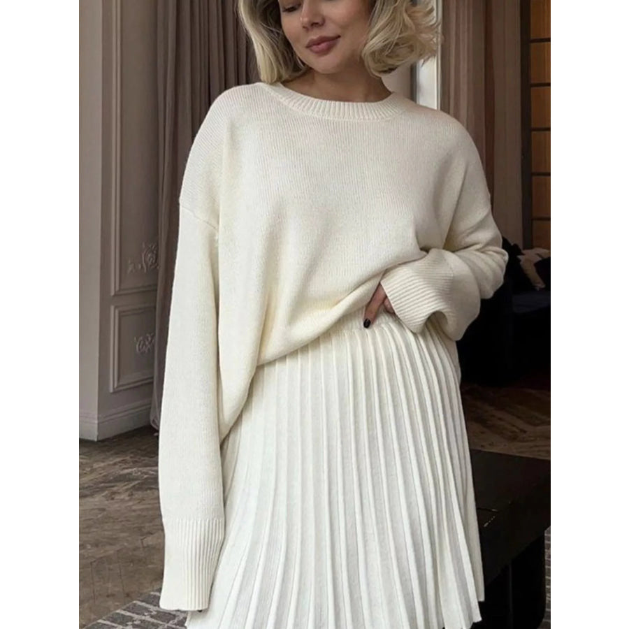 Ribbed Hem Round Neck Sweater Apparel and Accessories