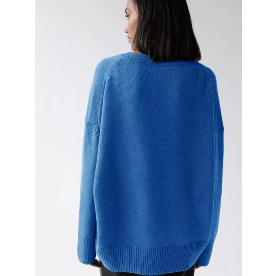 Ribbed Hem Round Neck Sweater Apparel and Accessories