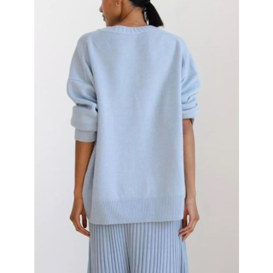 Ribbed Hem Round Neck Sweater Apparel and Accessories