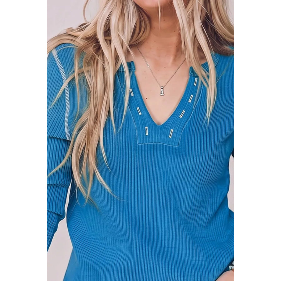 Ribbed Henley Long Sleeve T-Shirt Apparel and Accessories