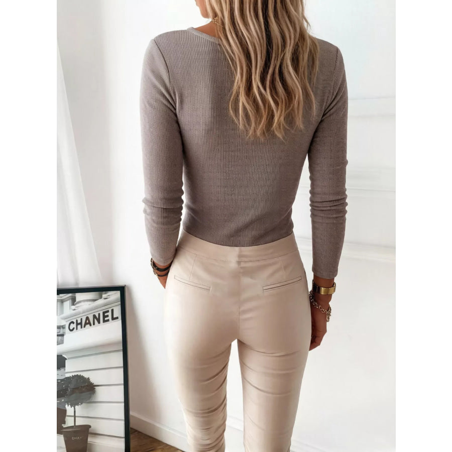 Ribbed Henley Long Sleeve T-Shirt Apparel and Accessories