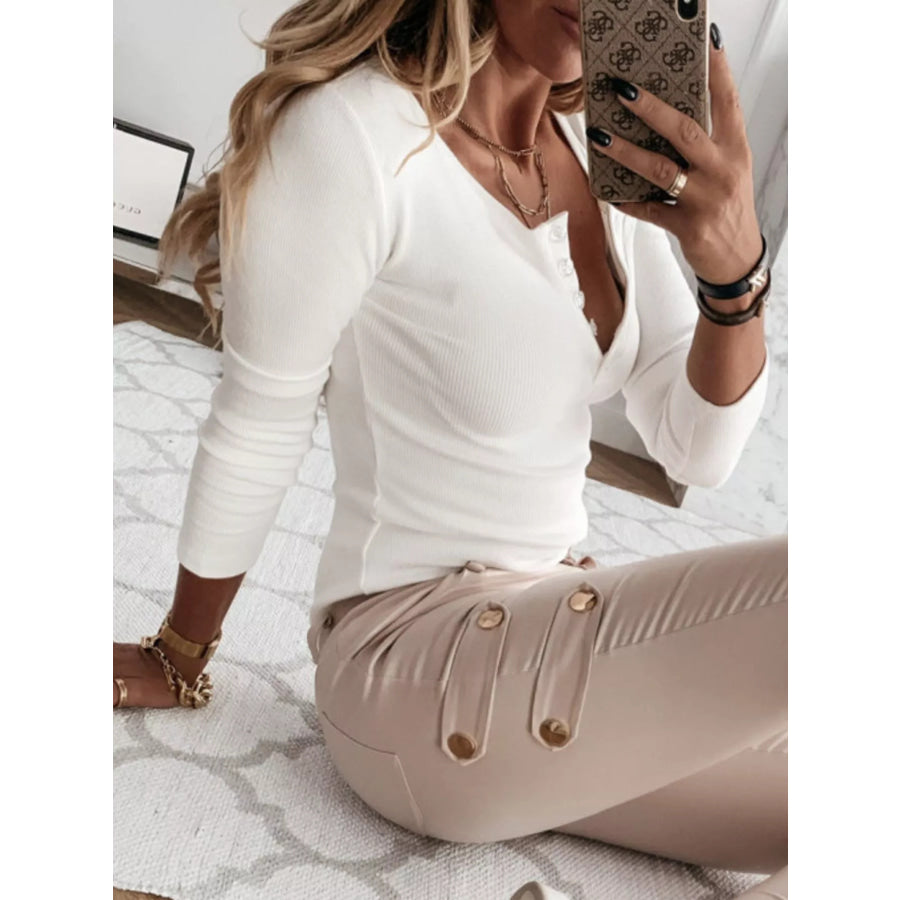 Ribbed Henley Long Sleeve T-Shirt Apparel and Accessories
