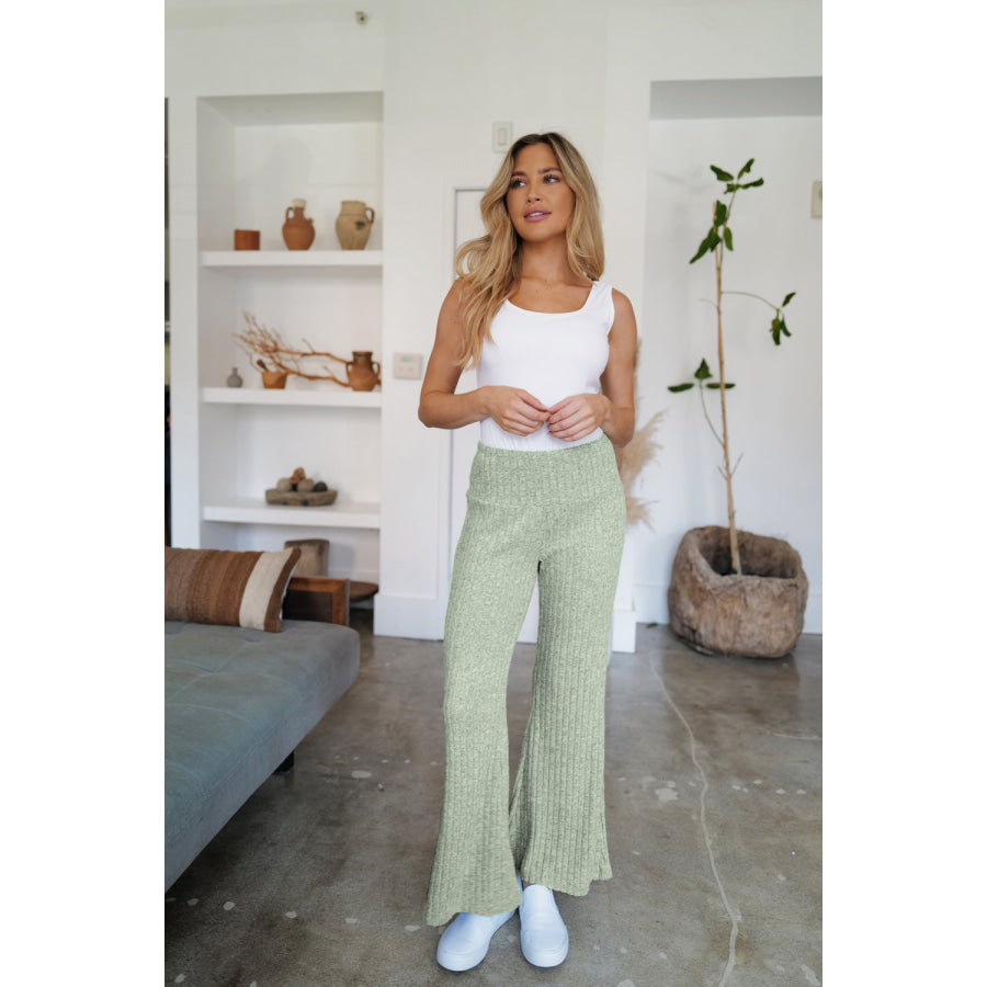 Ribbed High Waist Flare Pants Apparel and Accessories