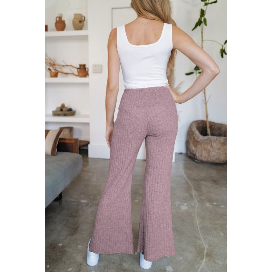 Ribbed High Waist Flare Pants Dusty Pink / S Apparel and Accessories