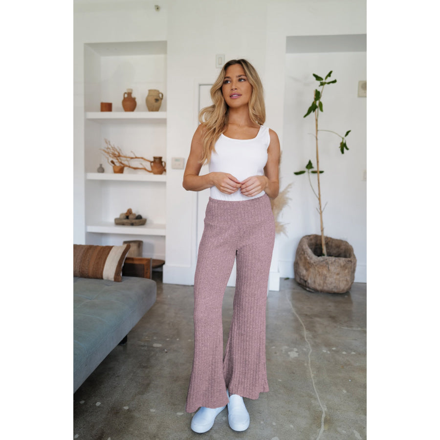 Ribbed High Waist Flare Pants Apparel and Accessories