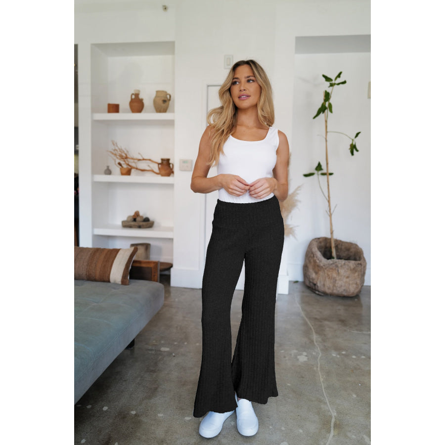 Ribbed High Waist Flare Pants Apparel and Accessories