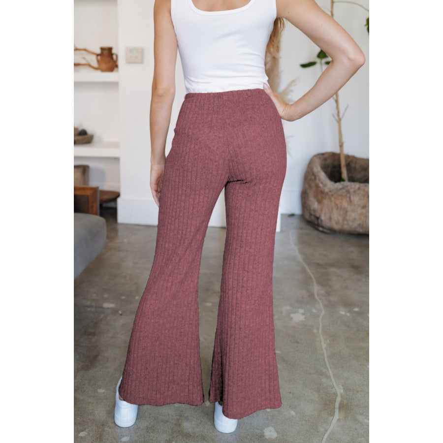 Ribbed High Waist Flare Pants Apparel and Accessories