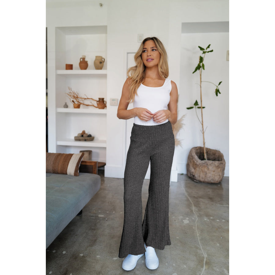 Ribbed High Waist Flare Pants Apparel and Accessories