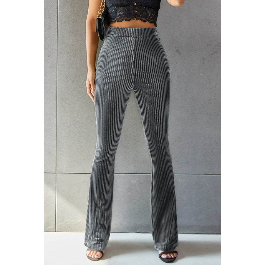 Ribbed High Waist Flare Pants Charcoal / S Apparel and Accessories
