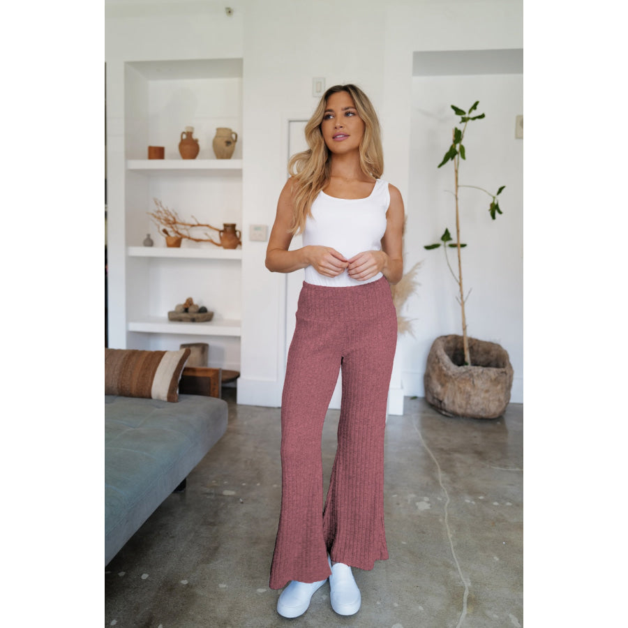 Ribbed High Waist Flare Pants Apparel and Accessories