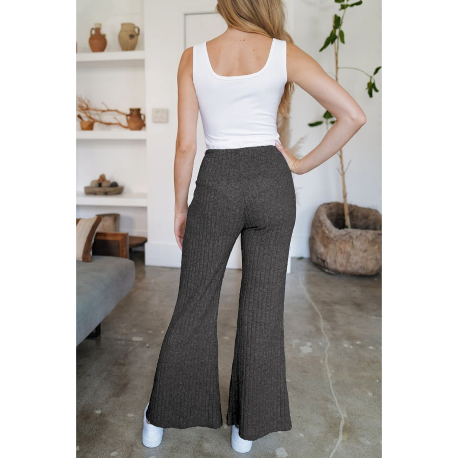 Ribbed High Waist Flare Pants Apparel and Accessories