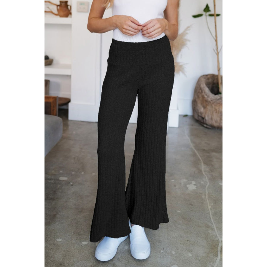 Ribbed High Waist Flare Pants Black / S Apparel and Accessories