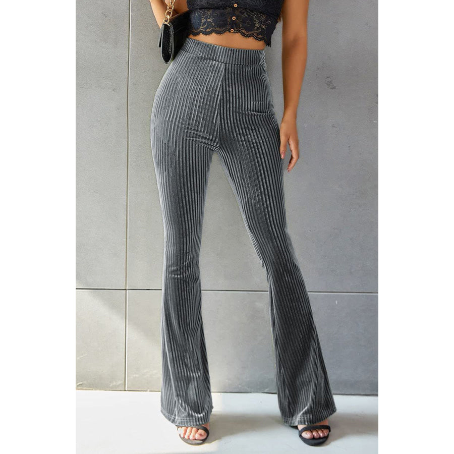 Ribbed High Waist Flare Pants Charcoal / S Apparel and Accessories