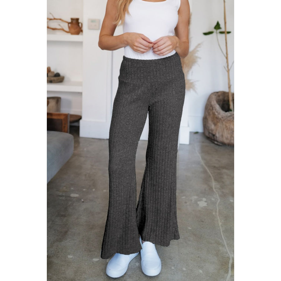 Ribbed High Waist Flare Pants Dark Gray / S Apparel and Accessories