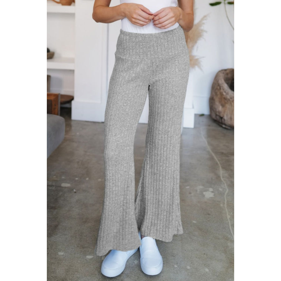 Ribbed High Waist Flare Pants Gray / S Apparel and Accessories