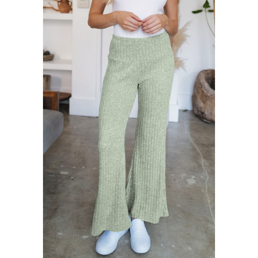 Ribbed High Waist Flare Pants Gum Leaf / S Apparel and Accessories