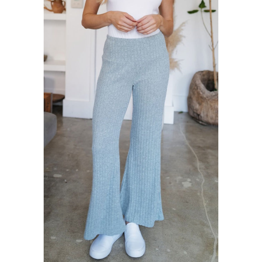 Ribbed High Waist Flare Pants Light Blue / S Apparel and Accessories