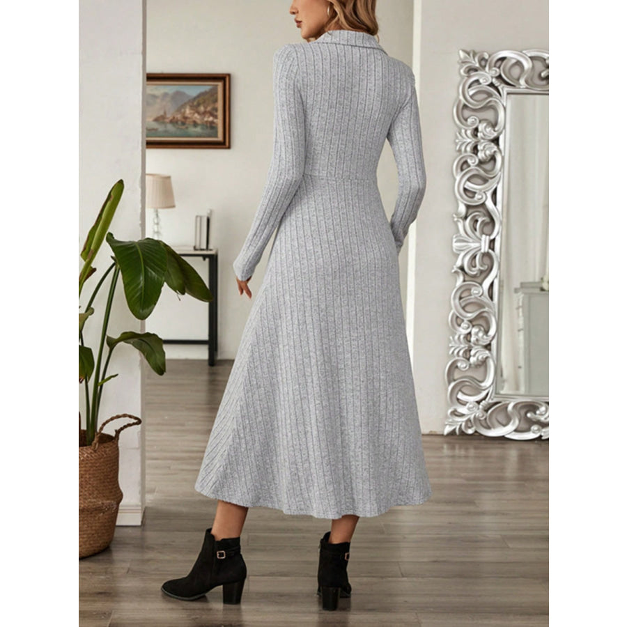 Ribbed Johnny Collar Long Sleeve Dress Apparel and Accessories