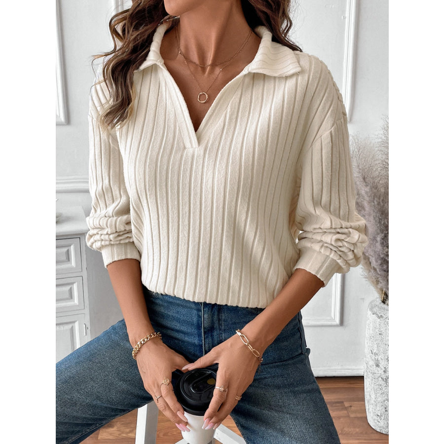 Ribbed Johnny Collar Long Sleeve T-Shirt Apparel and Accessories