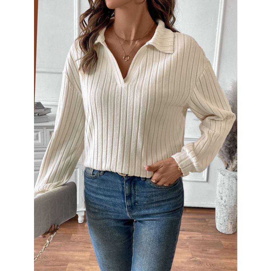 Ribbed Johnny Collar Long Sleeve T-Shirt Apparel and Accessories