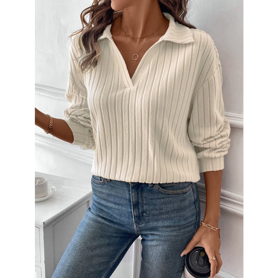 Ribbed Johnny Collar Long Sleeve T-Shirt Apparel and Accessories