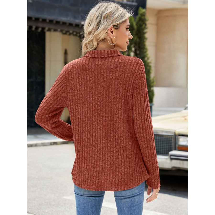 Ribbed Johnny Collar Long Sleeve T-Shirt Apparel and Accessories