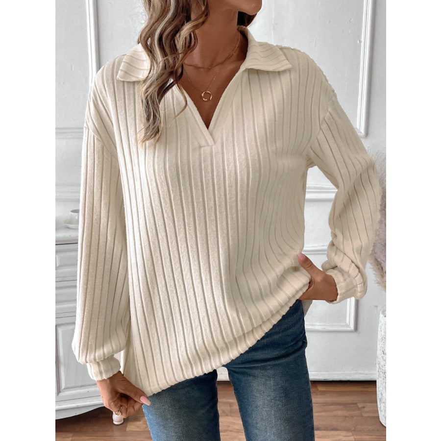 Ribbed Johnny Collar Long Sleeve T-Shirt Apparel and Accessories