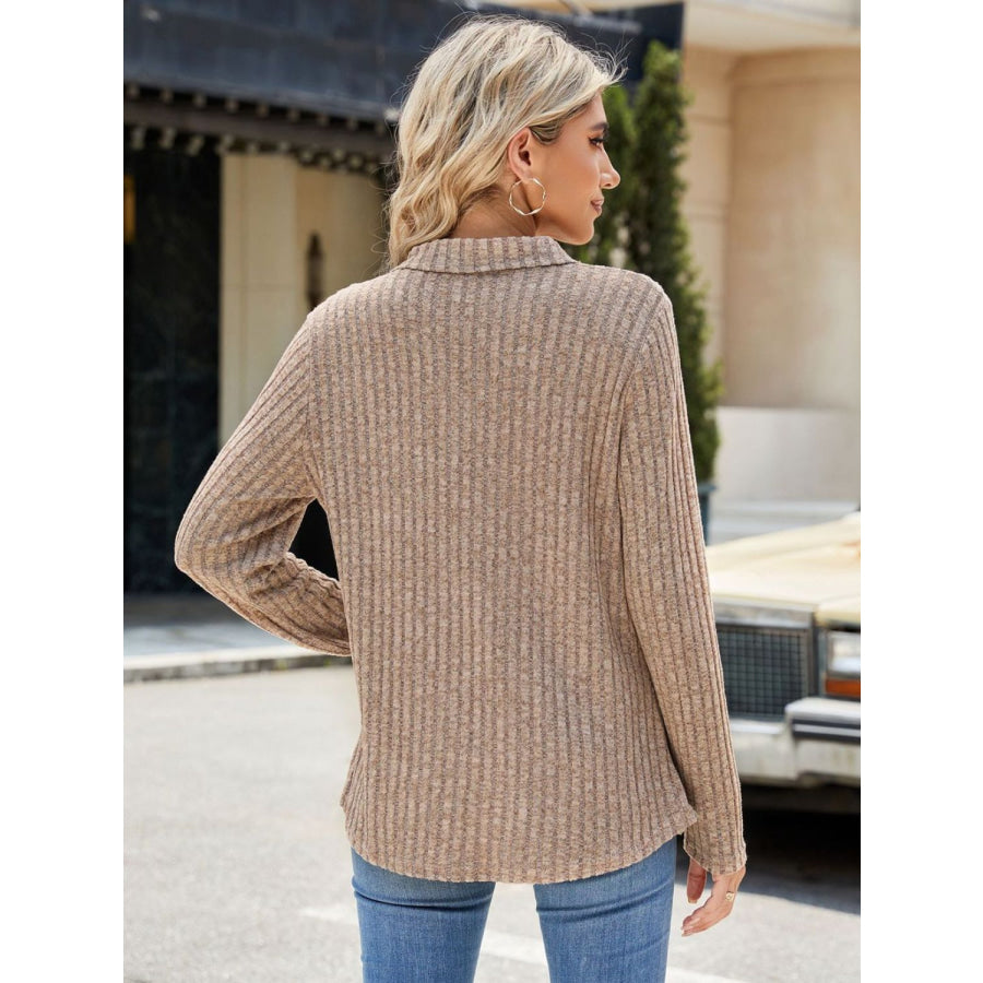 Ribbed Johnny Collar Long Sleeve T-Shirt Apparel and Accessories