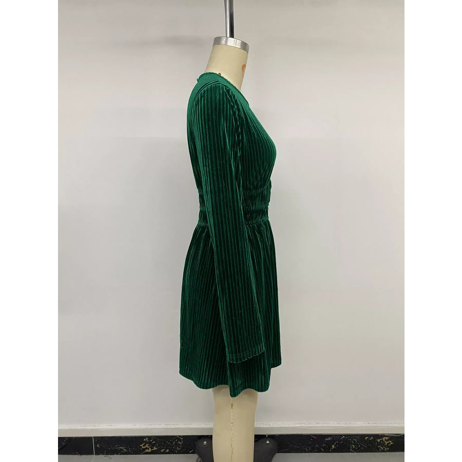 Ribbed Keyhole Long Sleeve Mini Dress Apparel and Accessories