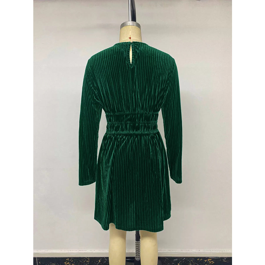 Ribbed Keyhole Long Sleeve Mini Dress Apparel and Accessories